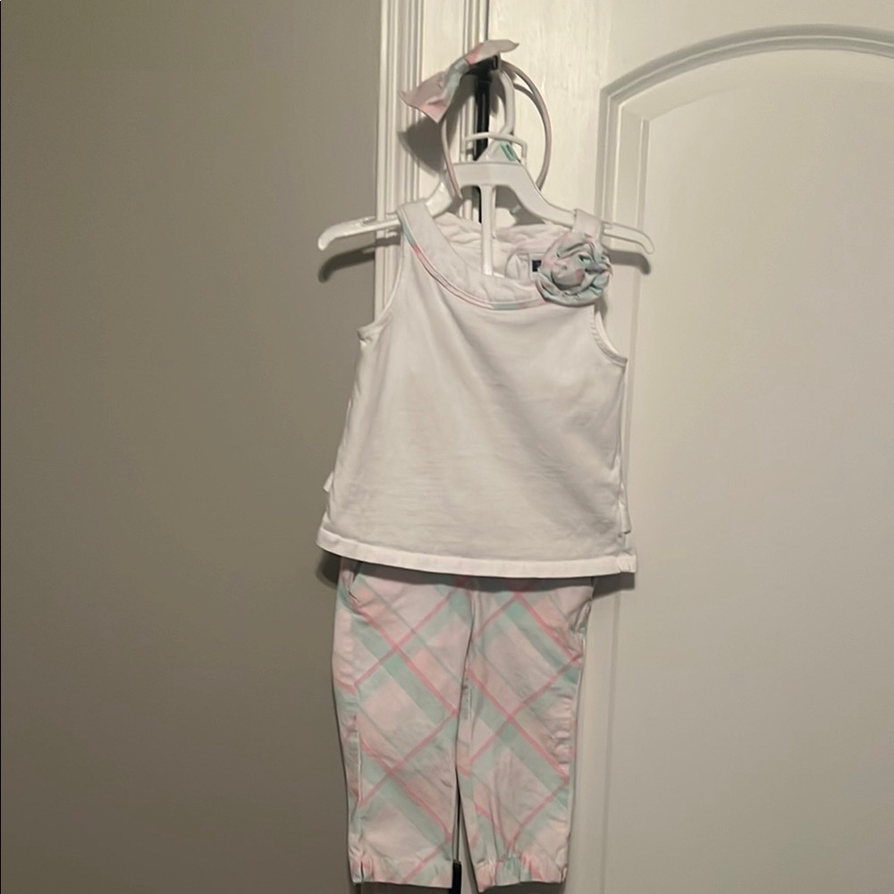 Janie and Jack White and Pastel Plaid Toddler Set